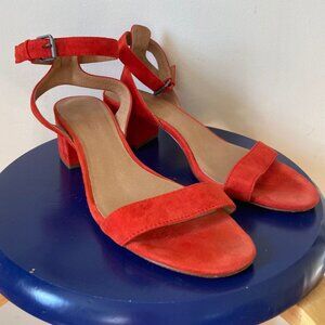 Madewell The Alice Red Suede Block Heel Sandals